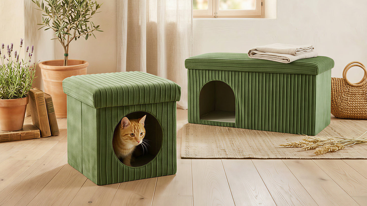 HavenPet Moss Green Arch Opening Multi-Function Cat House Shoe Bench - detail close-up of material texture