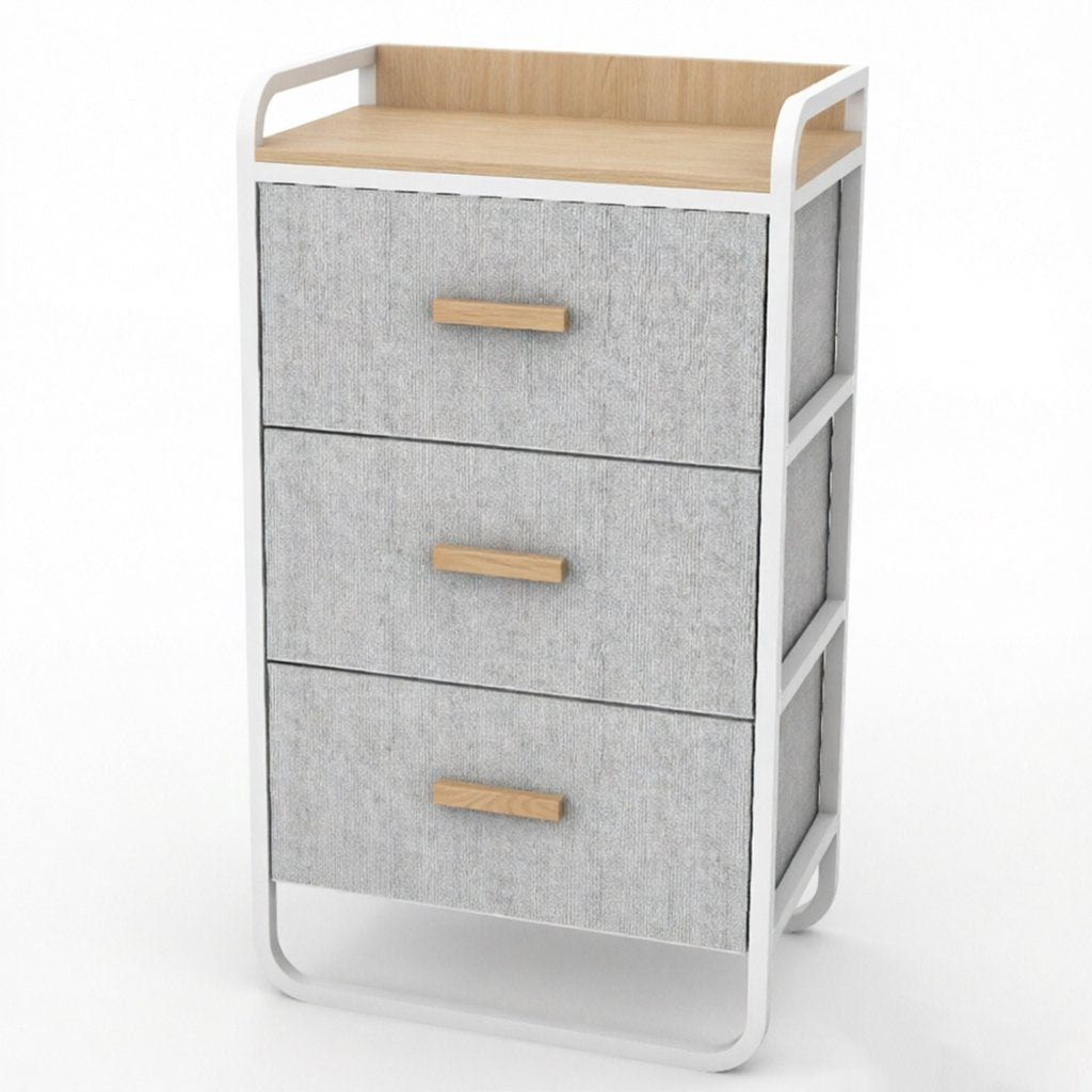 Entryway Storage Bench in white metal frame with warm wood accents, designed as part of the HARBOR entryway storage furniture collection. 2-Drawer design fits compact entryways for organizing shoes, bags, keys and everyday essentials in modern homes. Main product front view.
