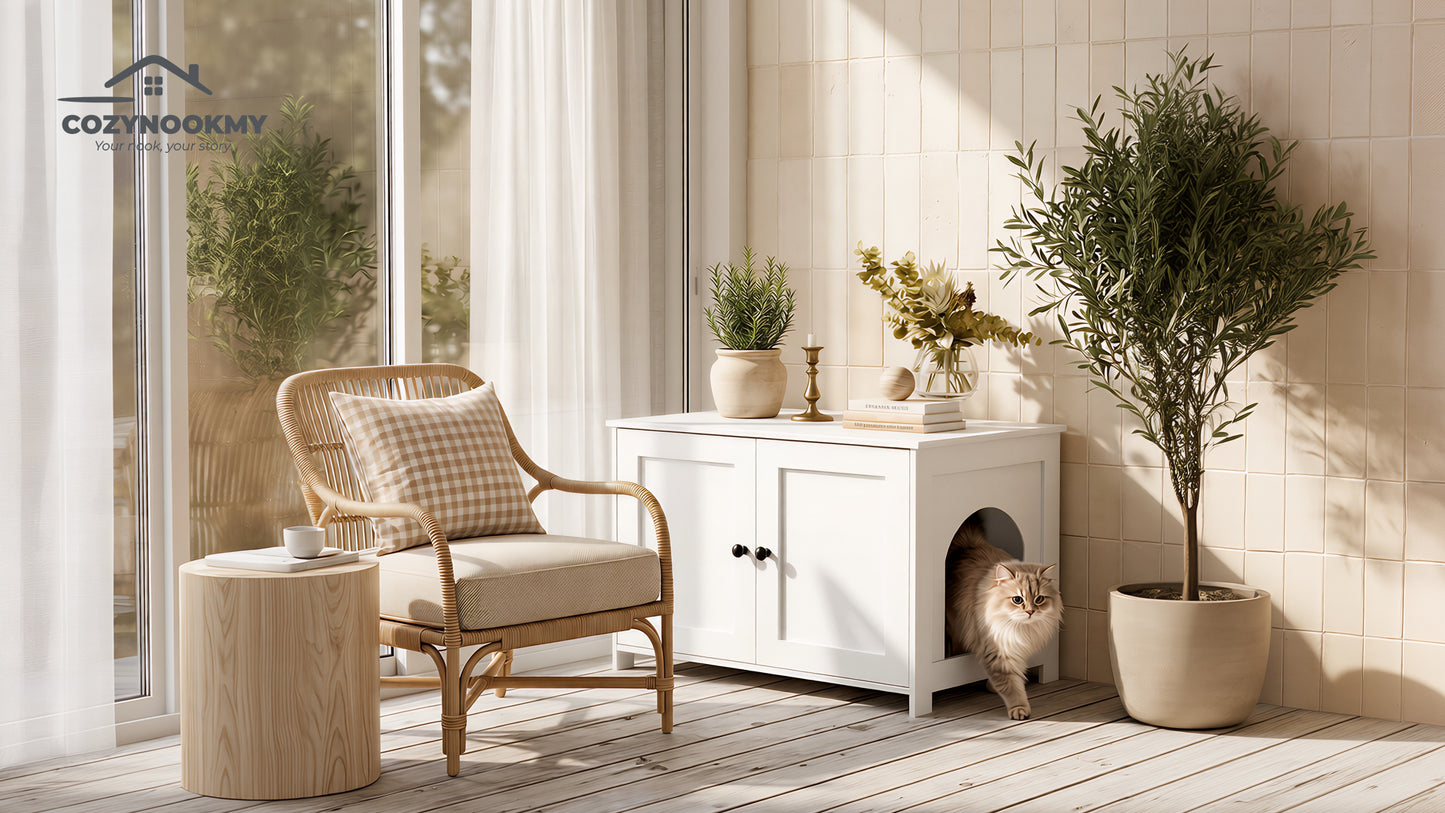 Hidden Cat Litter Box Cabinet with Side Entry - additional lifestyle application