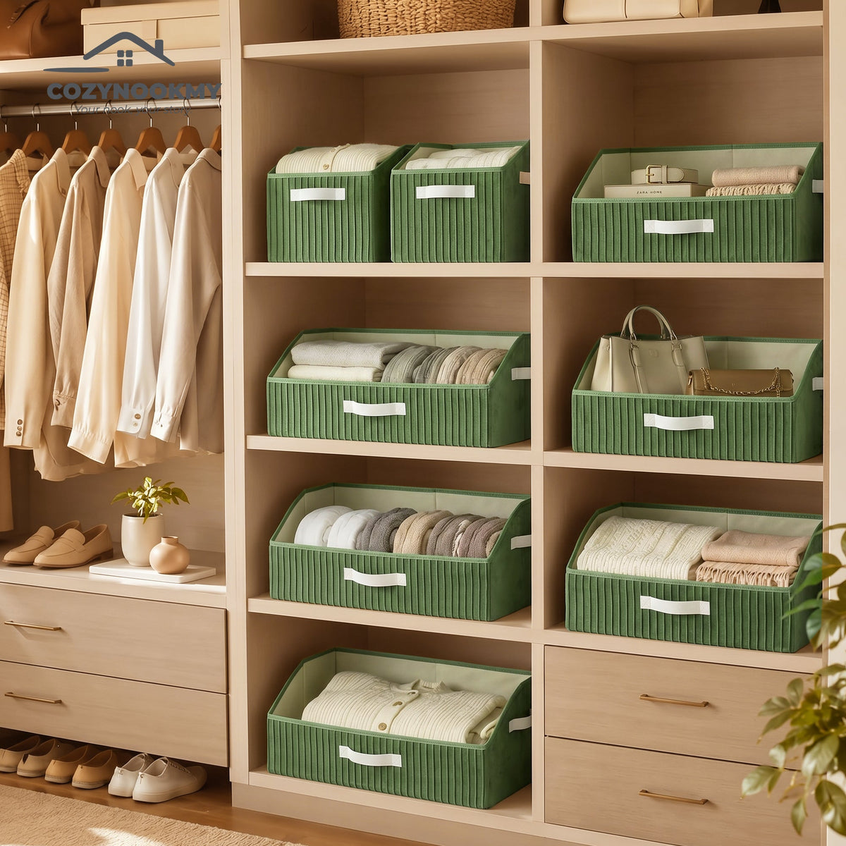 Green Minimal Velvet Fabric Storage Organizers Collection