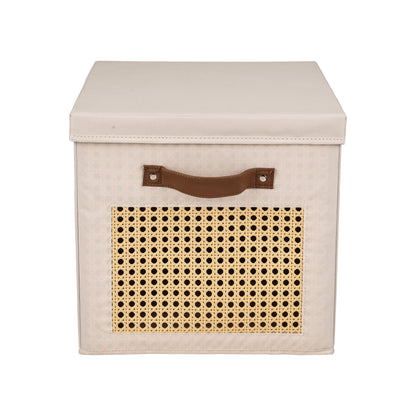 Soft Touch Cube Storage Box with Lid - Peachskin Fabric - side angle view showing dimensions