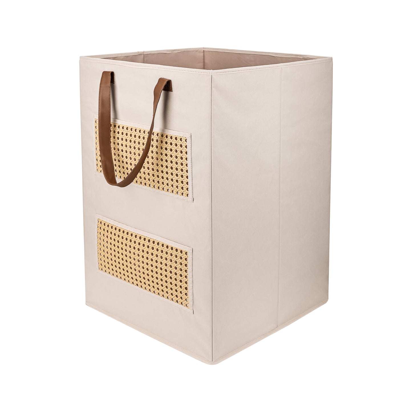 Soft Touch Laundry Basket with Pockets - Beige - main product front view