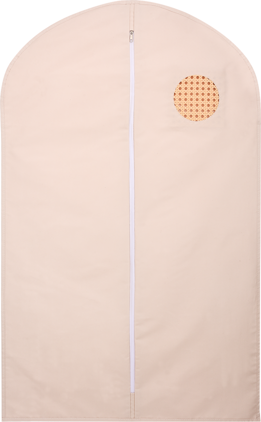 Peach-skin velvet suit cover garment bag — side angle showing zipper and structured top, breathable fabric closet protection by Cozynookmy
