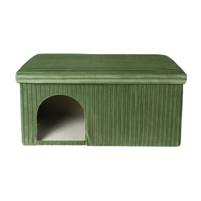HavenPet Moss Green Arch Opening Multi-Function Cat House  Shoe Bench - side angle view showing dimensions