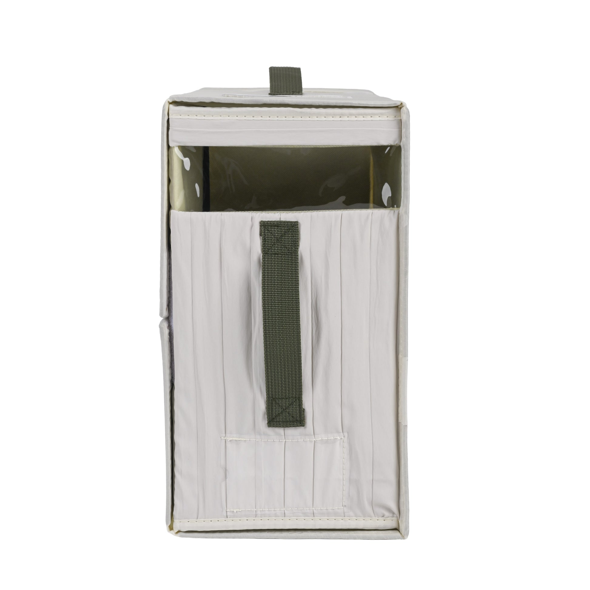 Green Minimal Vertical Bed Sheet Storage Box with Clear Window - main product front view