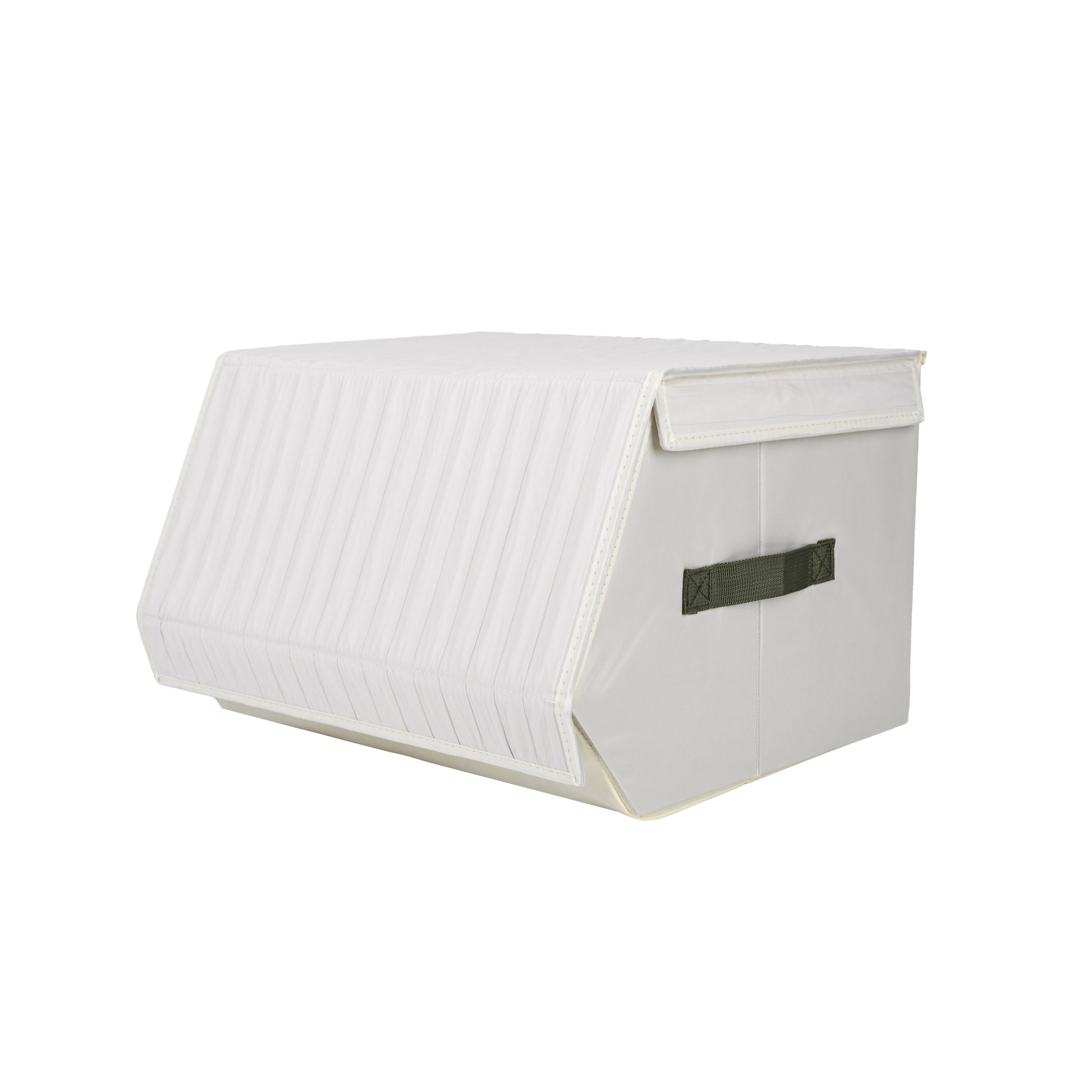 Green  Minimal Front Opening Lidded Striped Storage Box - main product front view