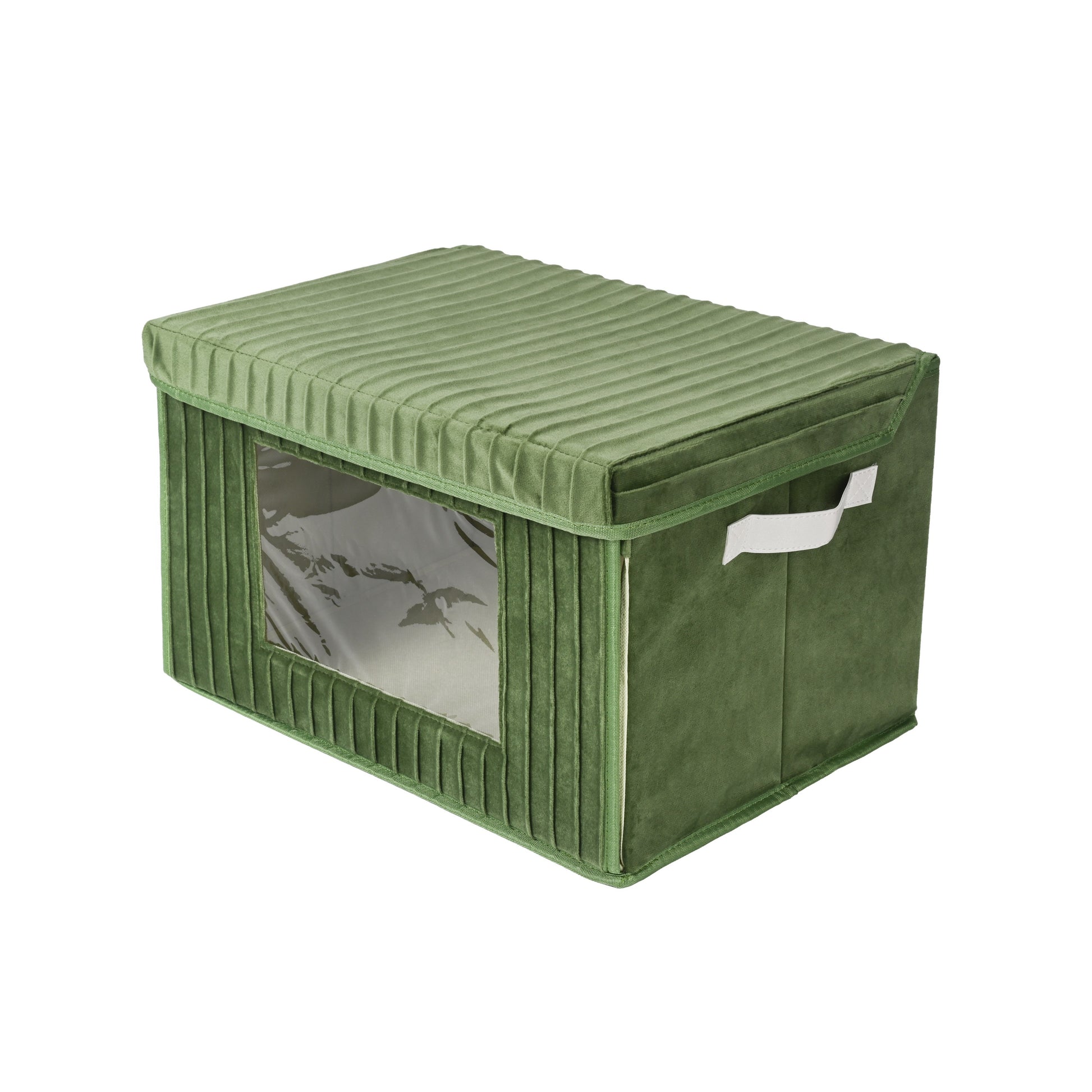 Green Minimal Front  Top Opening Velvet Storage Box With Window Lid - main product front view