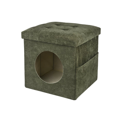 Chenille Square Pet-Friendly Storage Ottoman in soft chenille upholstery, designed as part of the NOOK multifunctional storage furniture collection. square compact design fits modern living rooms, bedrooms and small-space homes with hidden storage. Main product front view.