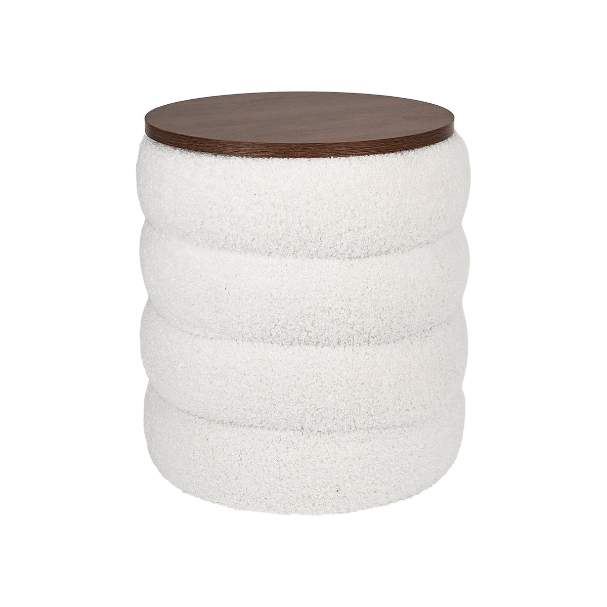 Velvet Storage Ottoman Side Table in soft velvet upholstery, designed as part of the NOOK multifunctional storage furniture collection. ottoman side table fits modern living rooms, bedrooms and small-space homes with hidden storage. Side angle view showing ottoman side table.