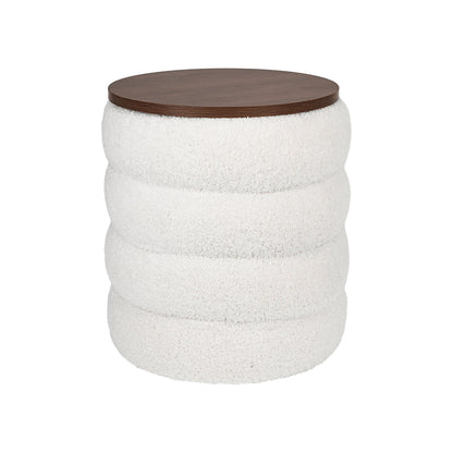 Velvet Storage Ottoman Side Table in soft velvet upholstery, designed as part of the NOOK multifunctional storage furniture collection. ottoman side table fits modern living rooms, bedrooms and small-space homes with hidden storage. Side angle view showing ottoman side table.