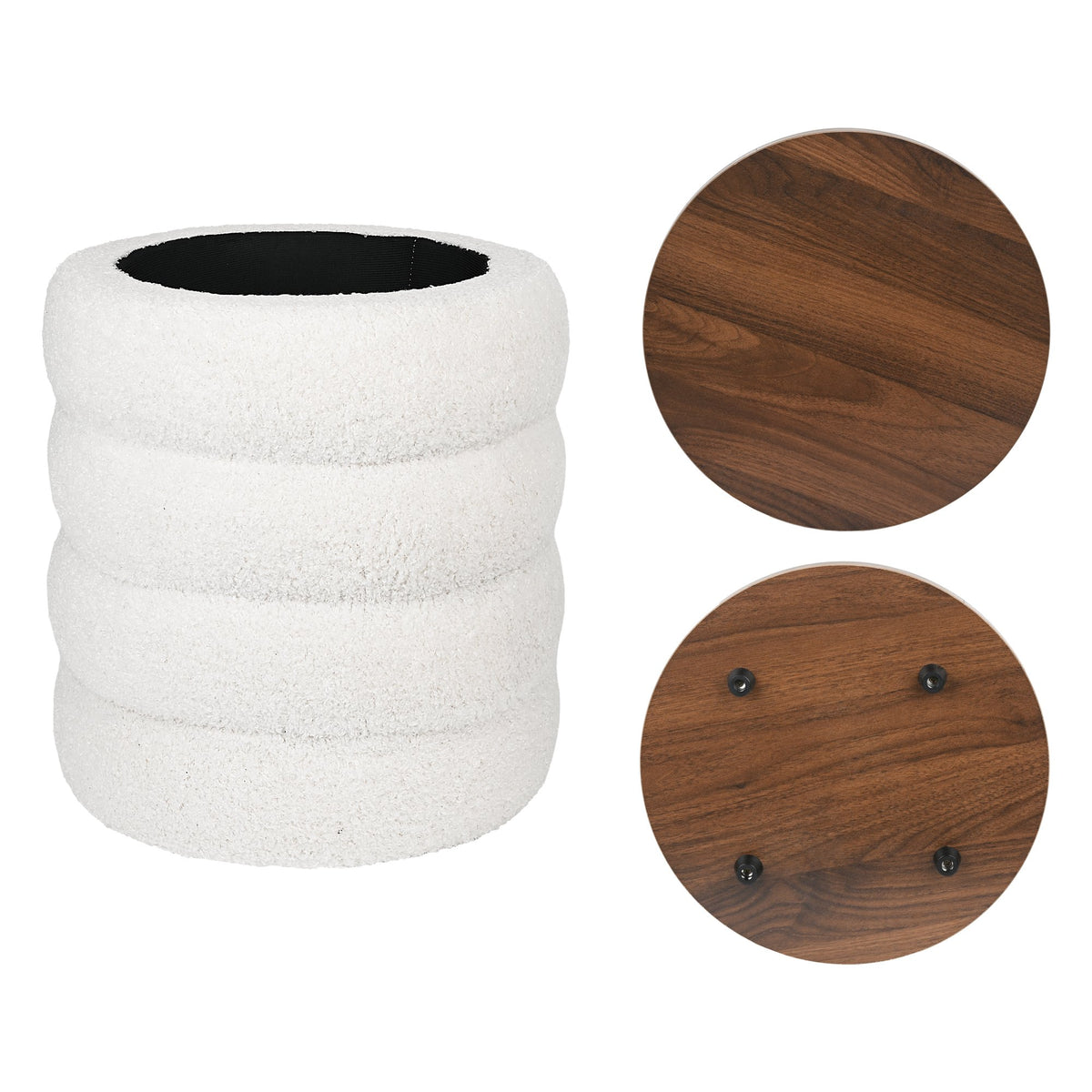 Velvet Storage Ottoman Side Table in soft velvet upholstery, designed as part of the NOOK multifunctional storage furniture collection. ottoman side table fits modern living rooms, bedrooms and small-space homes with hidden storage. Lifestyle scene in modern entryway/living space.