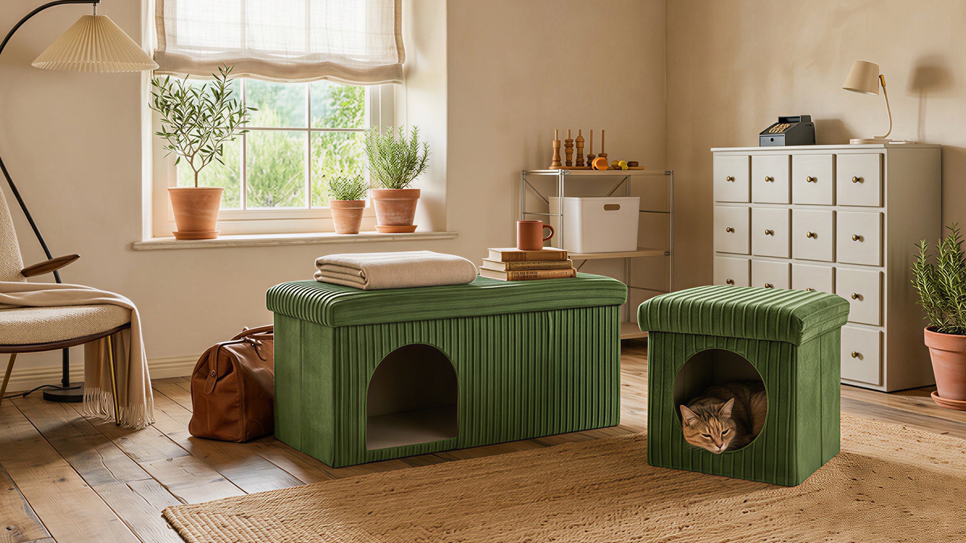 HavenPet Moss Green Arch Opening Multi-Function Cat House  Shoe Bench - main product front view