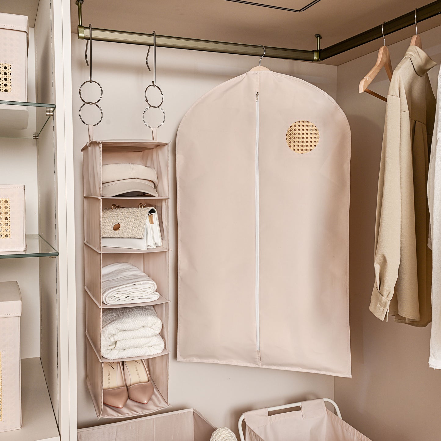 Soft Touch Hanging Storage Organizer - Beige - side angle view showing dimensions