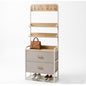 Narrow Entryway Storage Tower in white metal frame with warm wood accents, designed as part of the HARBOR entryway storage furniture collection. 3-Drawer design fits compact entryways for organizing shoes, bags, keys and everyday essentials in modern homes. Main product front view.