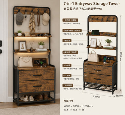 Narrow Entryway Storage Tower in white metal frame with warm wood accents, designed as part of the HARBOR entryway storage furniture collection. 3-Drawer design fits compact entryways for organizing shoes, bags, keys and everyday essentials in modern homes. Side angle view showing 3-Drawer.