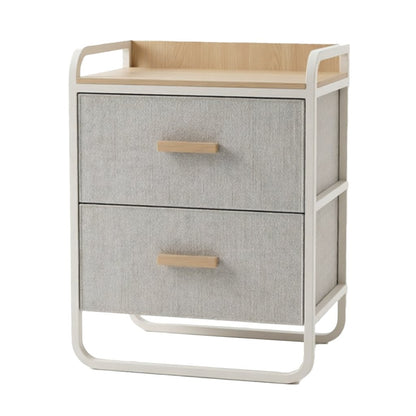 Compact Entryway Storage Rack in white metal frame with warm wood accents, designed as part of the HARBOR entryway storage furniture collection. 2-Drawer design fits compact entryways for organizing shoes, bags, keys and everyday essentials in modern homes. Main product front view.