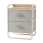 Compact Entryway Storage Rack in white metal frame with warm wood accents, designed as part of the HARBOR entryway storage furniture collection. 2-Drawer design fits compact entryways for organizing shoes, bags, keys and everyday essentials in modern homes. Main product front view.