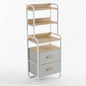 Tall Entryway Storage Rack in white metal frame with warm wood accents, designed as part of the HARBOR entryway storage furniture collection. 2-Drawer design fits compact entryways for organizing shoes, bags, keys and everyday essentials in modern homes. Main product front view.