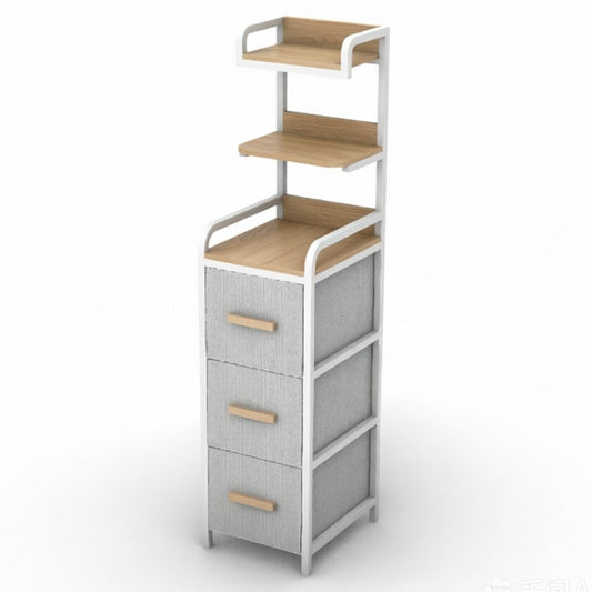 Full Entryway Organizer in white metal frame with warm wood accents, designed as part of the HARBOR entryway storage furniture collection. Hooks + Shelves + 2-Drawers + Shoe Rack design fits compact entryways for organizing shoes, bags, keys and everyday essentials in modern homes. Main product front view.