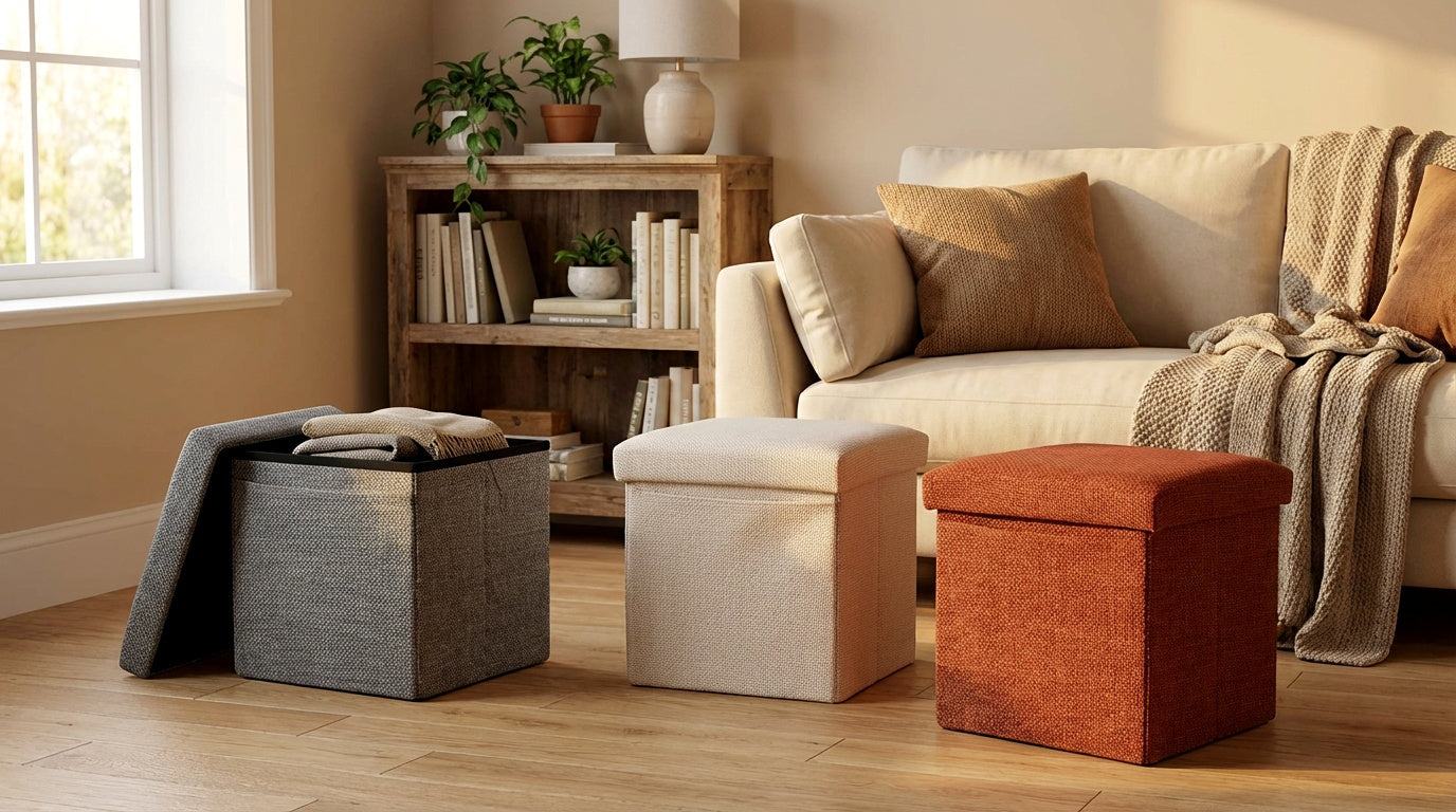 CozyNook Chenille Square Storage Ottoman - main product front view