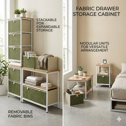 Green Minimal Stackable Fabric Drawer Storage Cabinet with Removable Bins - alternative color or style variant