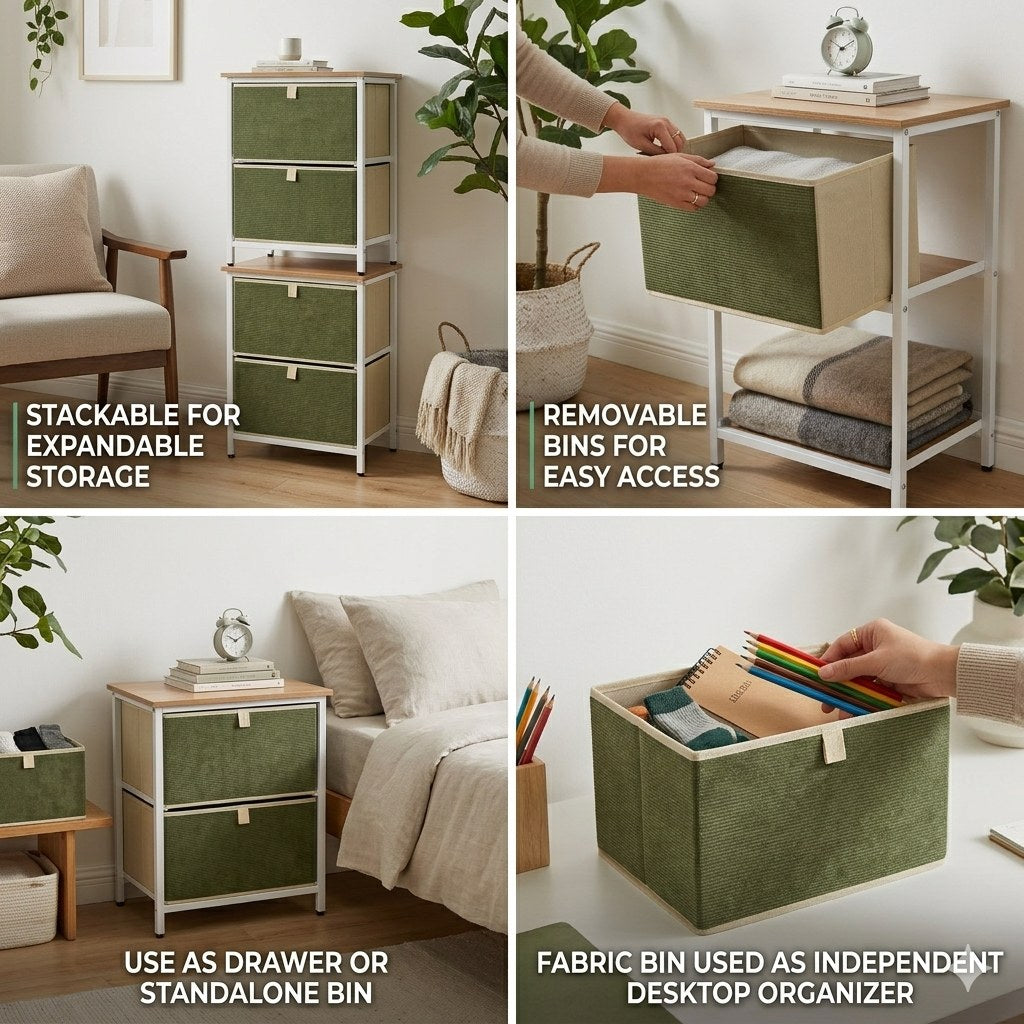 Green Minimal Stackable Fabric Drawer Storage Cabinet with Removable Bins - product image 14