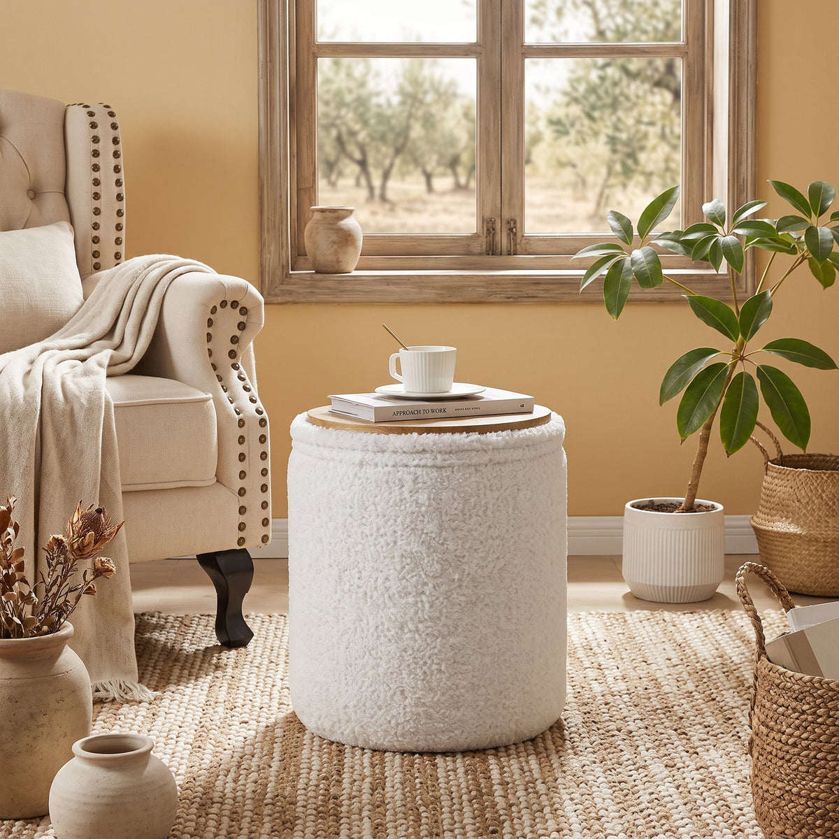 Chenille Oval Storage Ottoman Bench in soft chenille upholstery, designed as part of the NOOK multifunctional storage furniture collection. oval bench design fits modern living rooms, bedrooms and small-space homes with hidden storage. Main product front view.