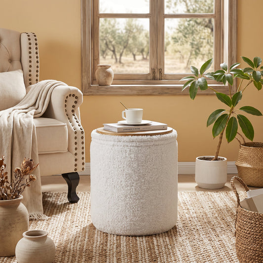 Chenille Oval Storage Ottoman Bench in soft chenille upholstery, designed as part of the NOOK multifunctional storage furniture collection. oval bench design fits modern living rooms, bedrooms and small-space homes with hidden storage. Main product front view.