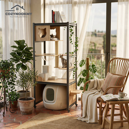 All-in-One Cat Activity Tower with Auto Litter Box Space - product dimensions and size reference