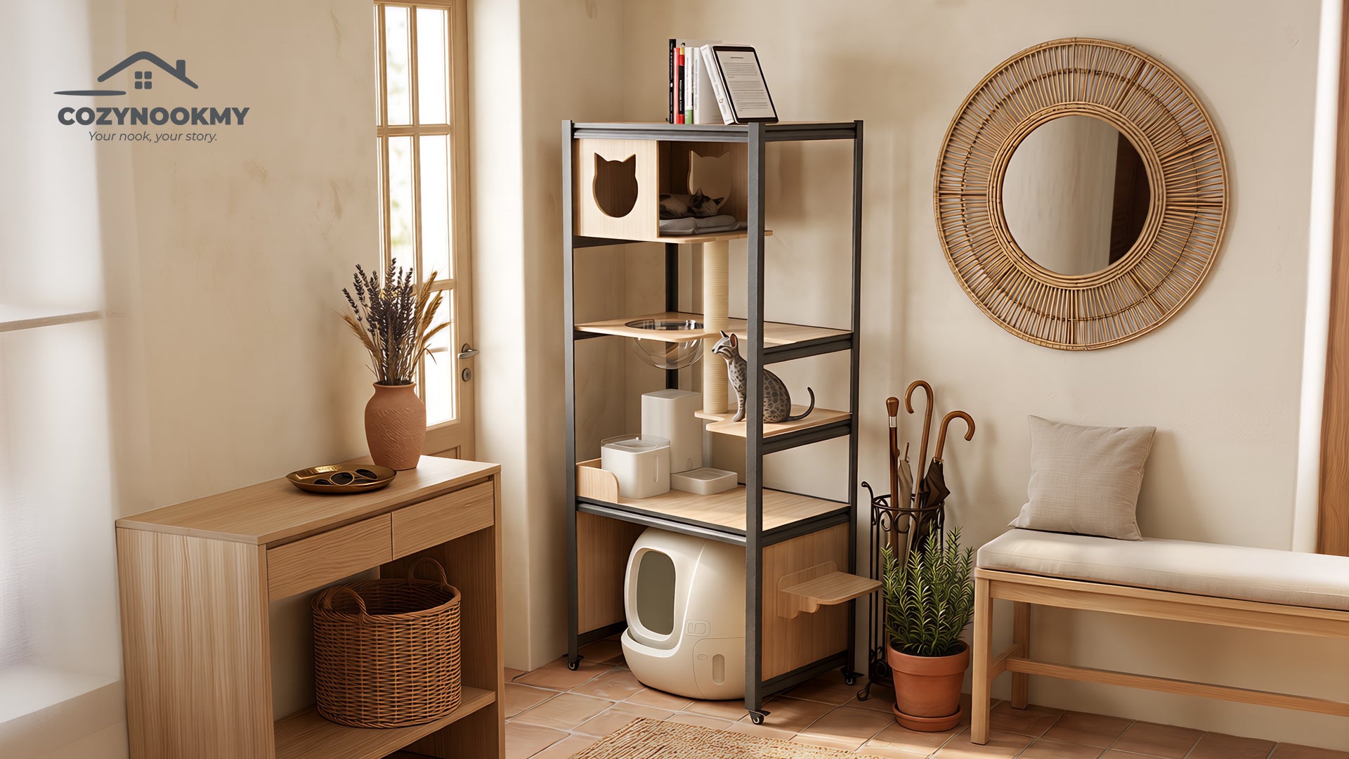 All-in-One Cat Activity Tower with Auto Litter Box Space - alternative color or style variant