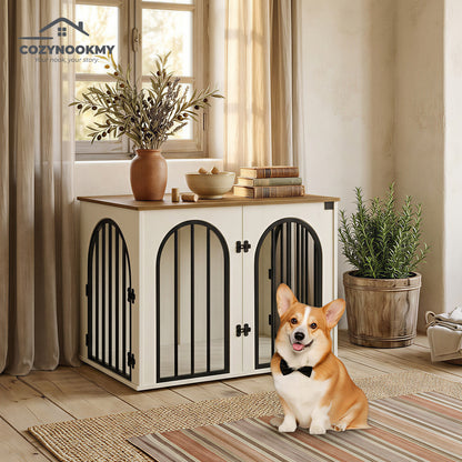 Arched-Door Wooden Pet Crate Cabinet with MDF Top - alternative color or style variant