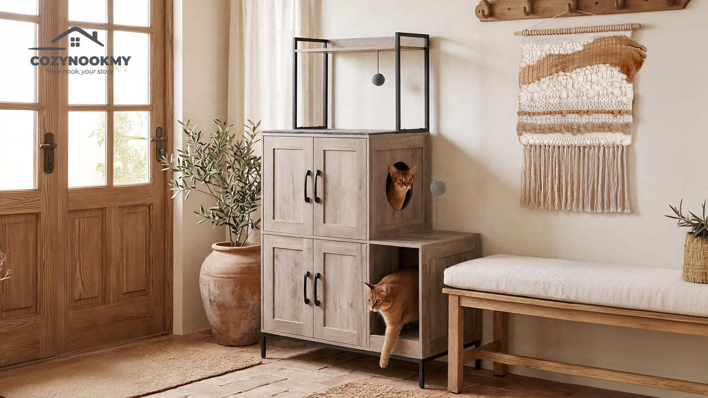Multi-Level Cat Condo Tower with Play Area and Storage - product dimensions and size reference