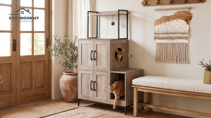 Multi-Level Cat Condo Tower with Play Area and Storage - product dimensions and size reference