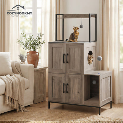 Multi-Level Cat Condo Tower with Play Area and Storage - lifestyle scene in modern living room