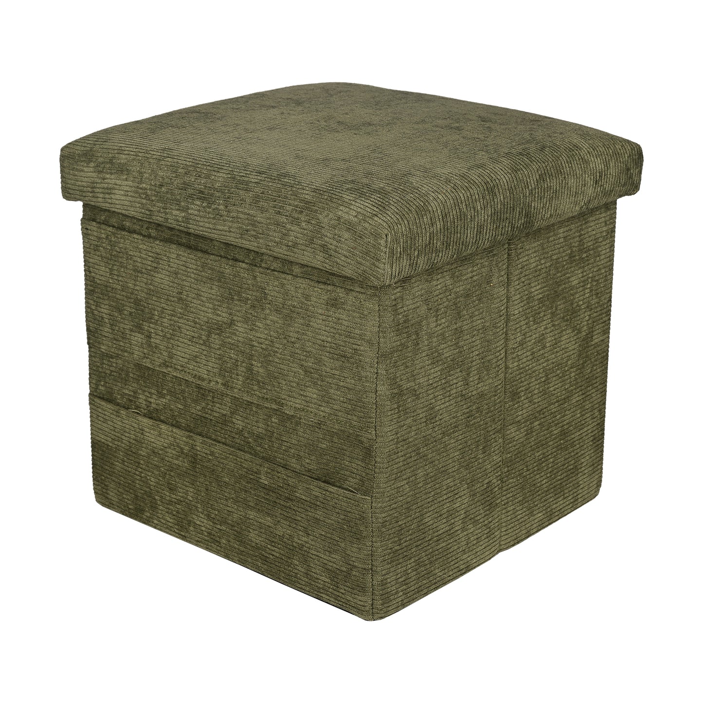 Close-up detail of grey corduroy hexagon footstool