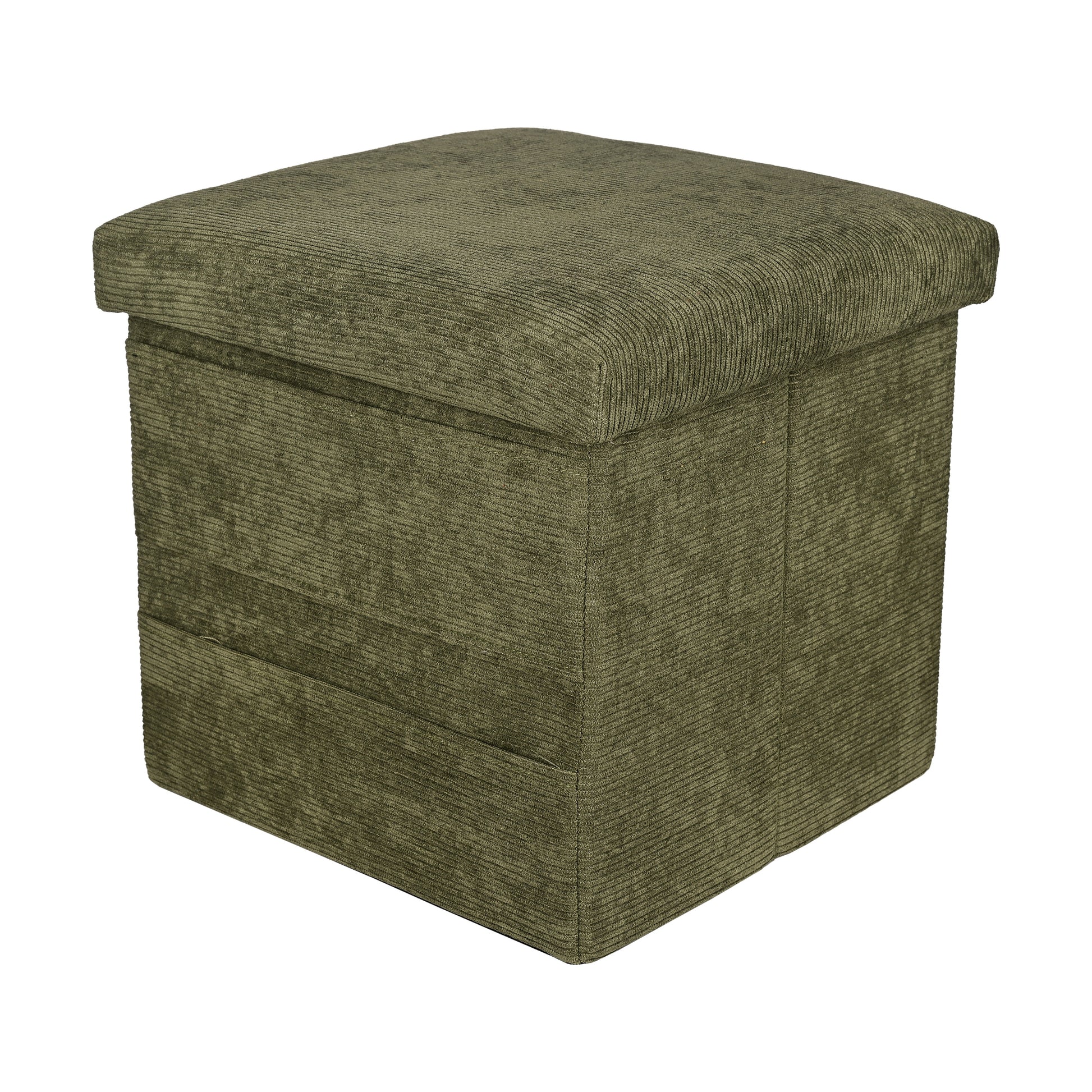Close-up detail of grey corduroy hexagon footstool