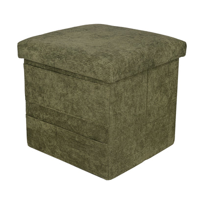 Close-up detail of grey corduroy hexagon footstool