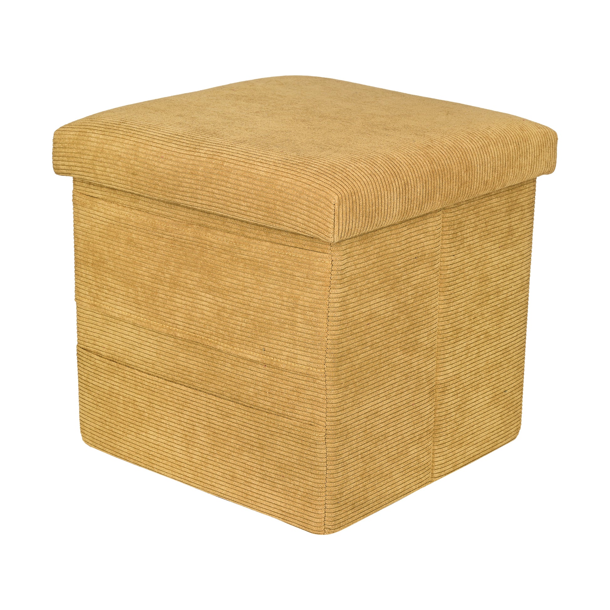 Corduroy hexagon ottoman grey side view with soft ribbed texture
