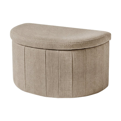Chenille Oval Pet-Friendly Storage Box in soft chenille upholstery, designed as part of the NOOK multifunctional storage furniture collection. pet-friendly oval design fits modern living rooms, bedrooms and small-space homes with hidden storage. Side angle view showing pet-friendly oval design.