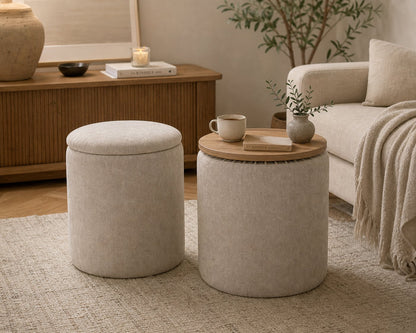 Chenille Multi-Function Storage Ottoman Set in soft chenille upholstery, fits modern living rooms, bedrooms and small-space homes with hidden storage. 
