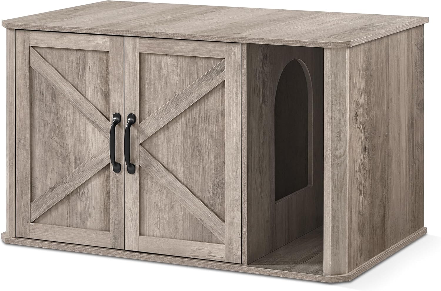 Farmhouse-Style Cat Litter Box Cabinet with Barn Doors - alternative color or style variant