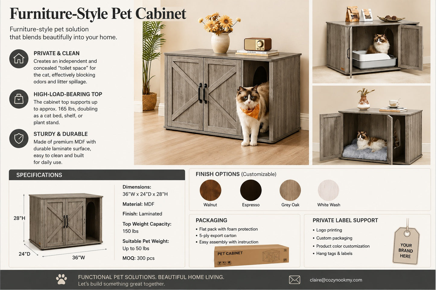 Farmhouse-Style Cat Litter Box Cabinet with Barn Doors - interior organization use case