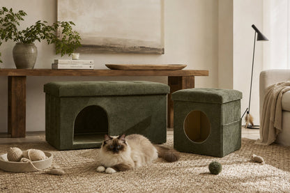 Chenille Rectangular Pet-Friendly Storage Ottoman Bench in soft chenille upholstery, designed as part of the NOOK multifunctional storage furniture collection. rectangular bench design fits modern living rooms, bedrooms and small-space homes with hidden storage. Lifestyle scene in modern entryway/living space.