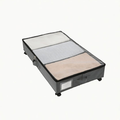 Rolling Under-Bed Storage Organizer 3-Compartment Wheeled Storage Bin