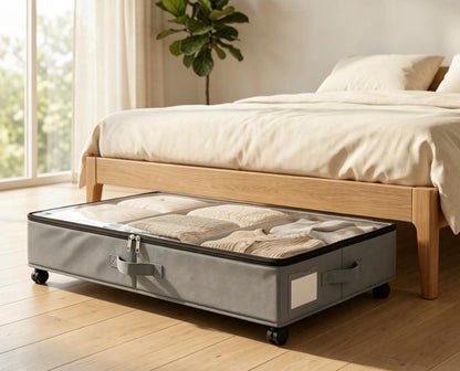 Rolling Under-Bed Storage Organizer 3-Compartment Wheeled Storage Bin