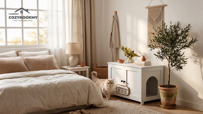 Hidden Cat Litter Box Cabinet with Side Entry - product dimensions and size reference