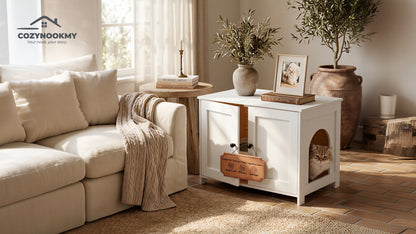 Hidden Cat Litter Box Cabinet with Side Entry - interior organization use case
