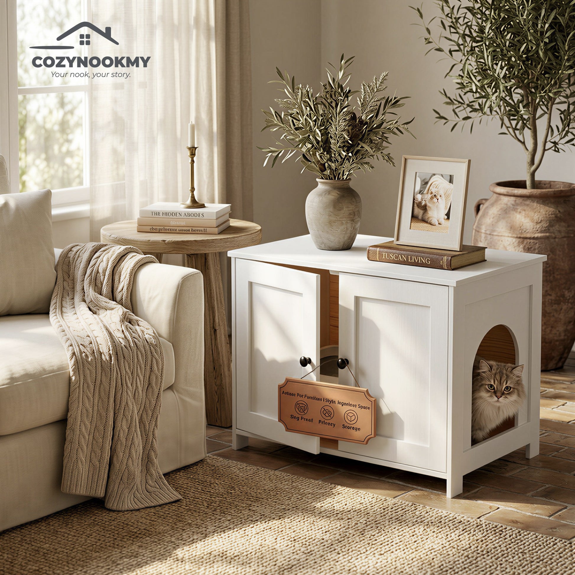 Hidden Cat Litter Box Cabinet with Side Entry - detail close-up of material texture
