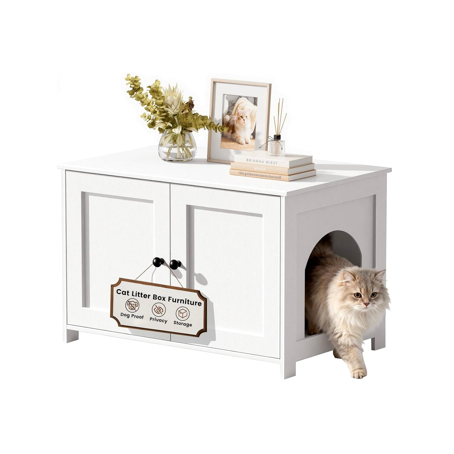 Hidden Cat Litter Box Cabinet with Side Entry - main product front view