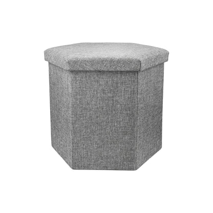 Linen-look hexagon storage ottoman beige main view – CozynookMY